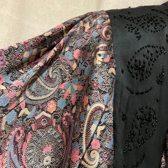 Evening 80s 💯silk blouse from Mercedes & Adrienne paisley beaded tie collar - Picture 10 of 14